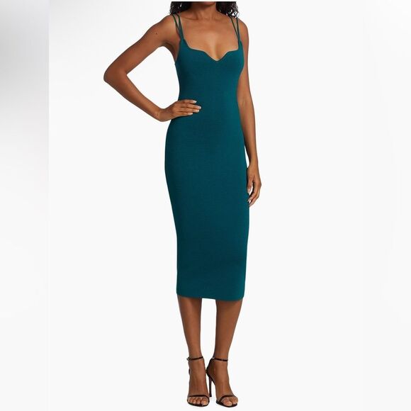 NEW The Sei Double Sweetheart Knit Midi Dress Turquoise Peacock Size Medium - Picture 2 of 14